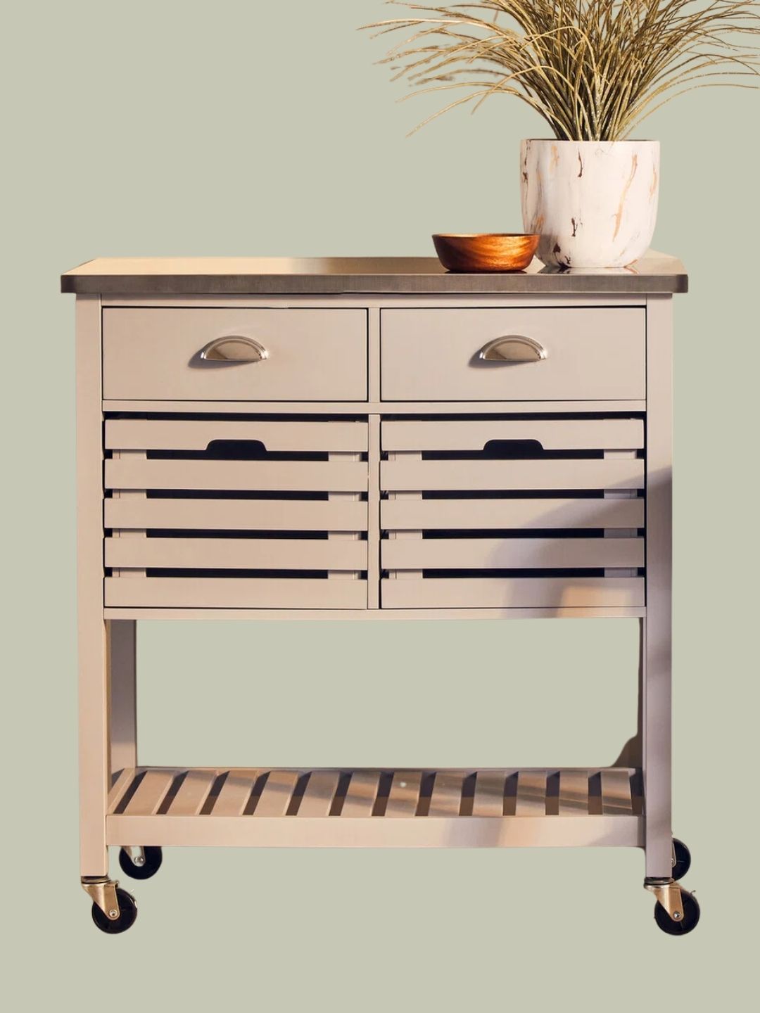 Classic Living, Kitchen Island with Stainless Steel Top