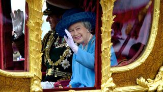 Queen Elizabeth II With Prince Philip In The Gold State Coach During The Procession From Buckingham Palace To St. Pauls