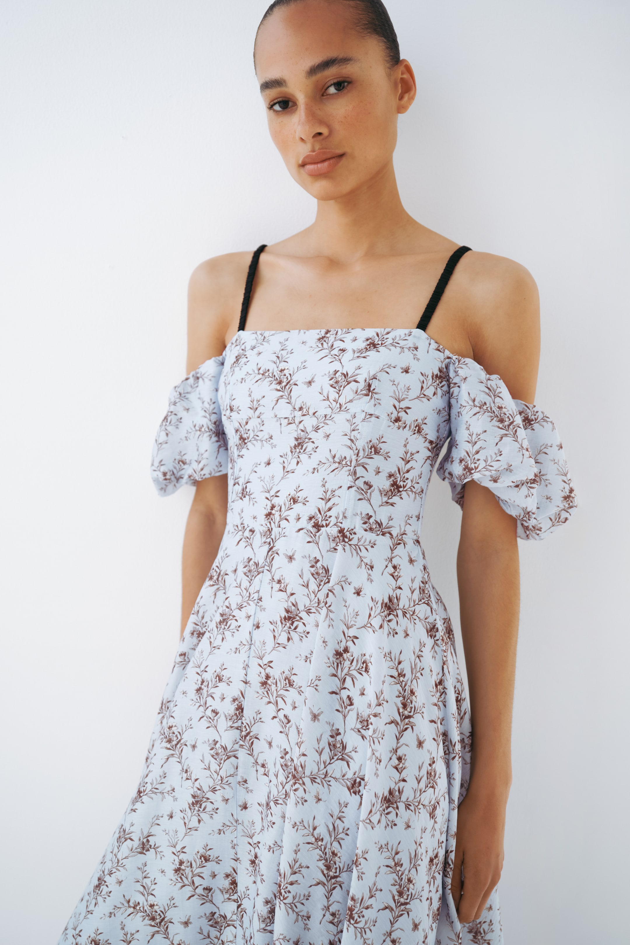 Linen-Blend Cold Shoulder Dress
