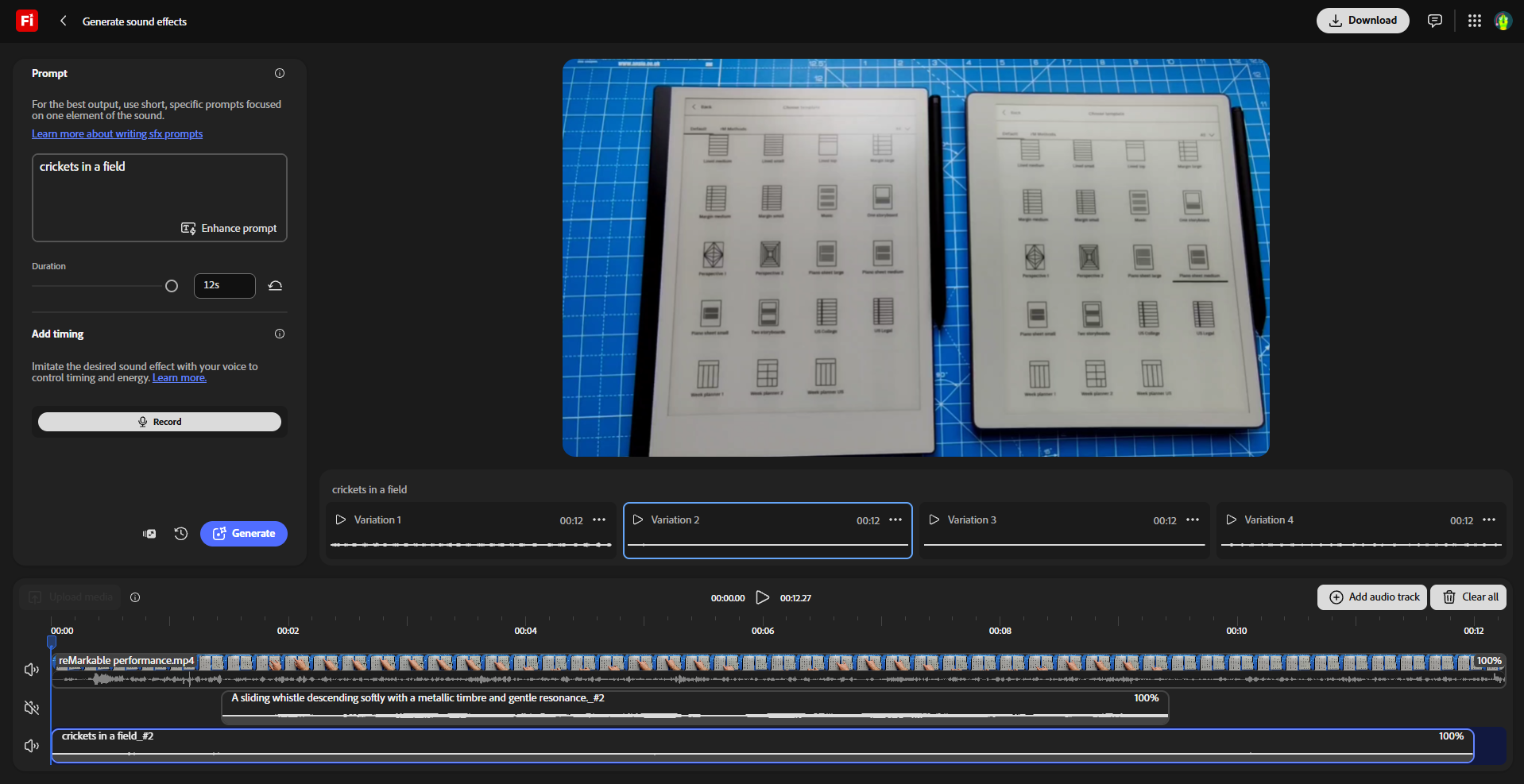 Using three new AI audio tools in Adobe Firefly to generate music, speech, and sound effects