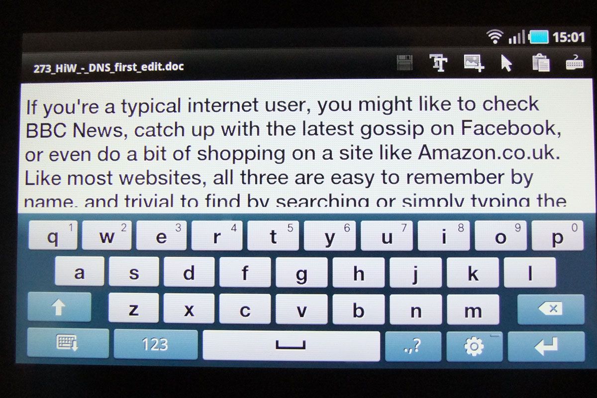 The Tab's onscreen keyboard oriented horizontally
