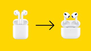 AirPods with AirPods 3 on yellow background