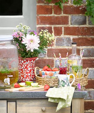 Outdoor birthday party ideas with buffet table and drinks