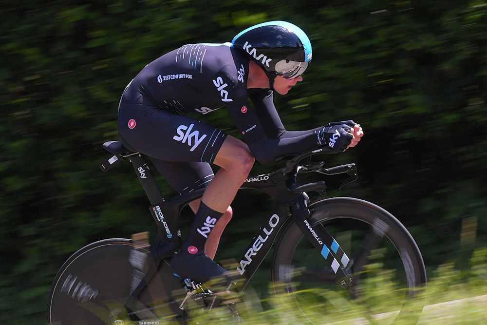 Chris Froome on course during the Dauphine time trial