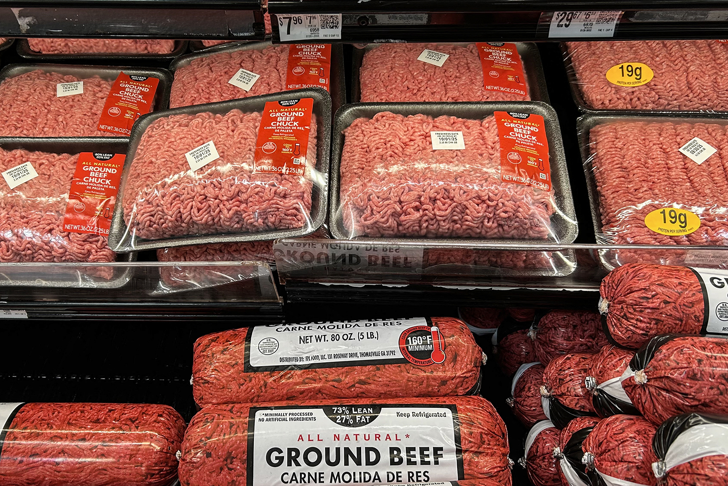 Packages of ground beef at a grocery store
