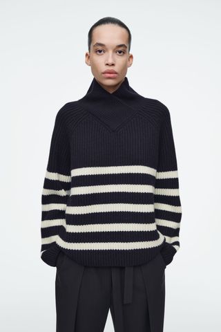 Wrap-Collar Merino Wool Jumper