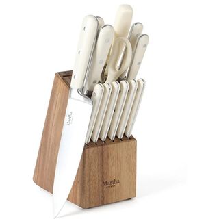Martha Stewart Eastwalk 14pc Stainless Steel Cutlery Knife Block Set w/ ABS Triple Riveted Forged Handle Acacia Wood Block