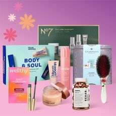 boots products on pink background