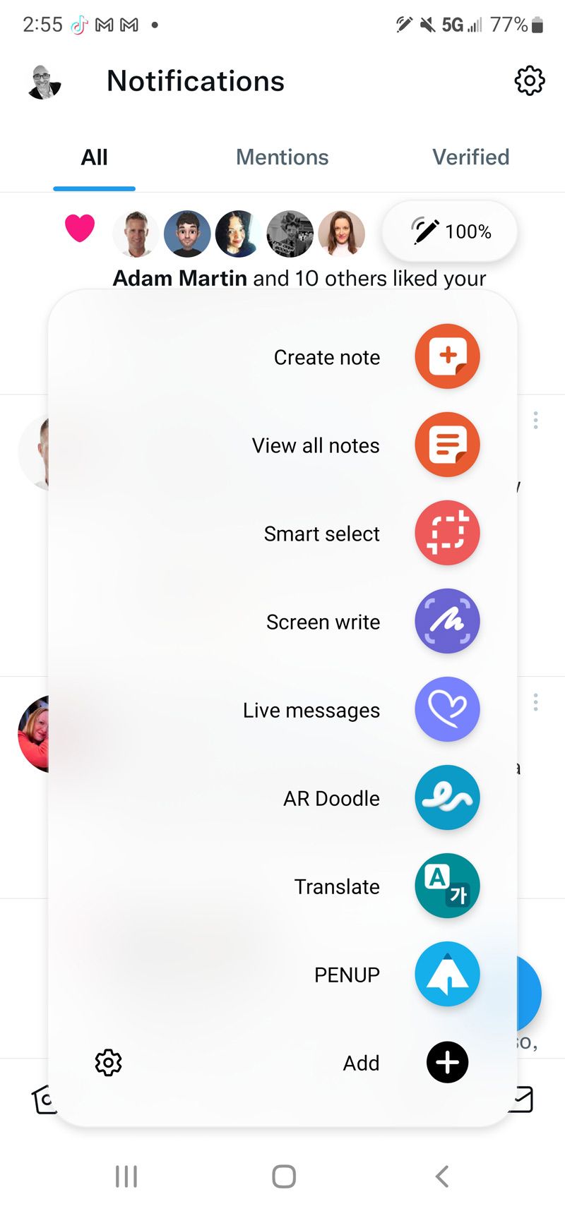 Samsung Galaxy S22 Ultra S Pen software menu