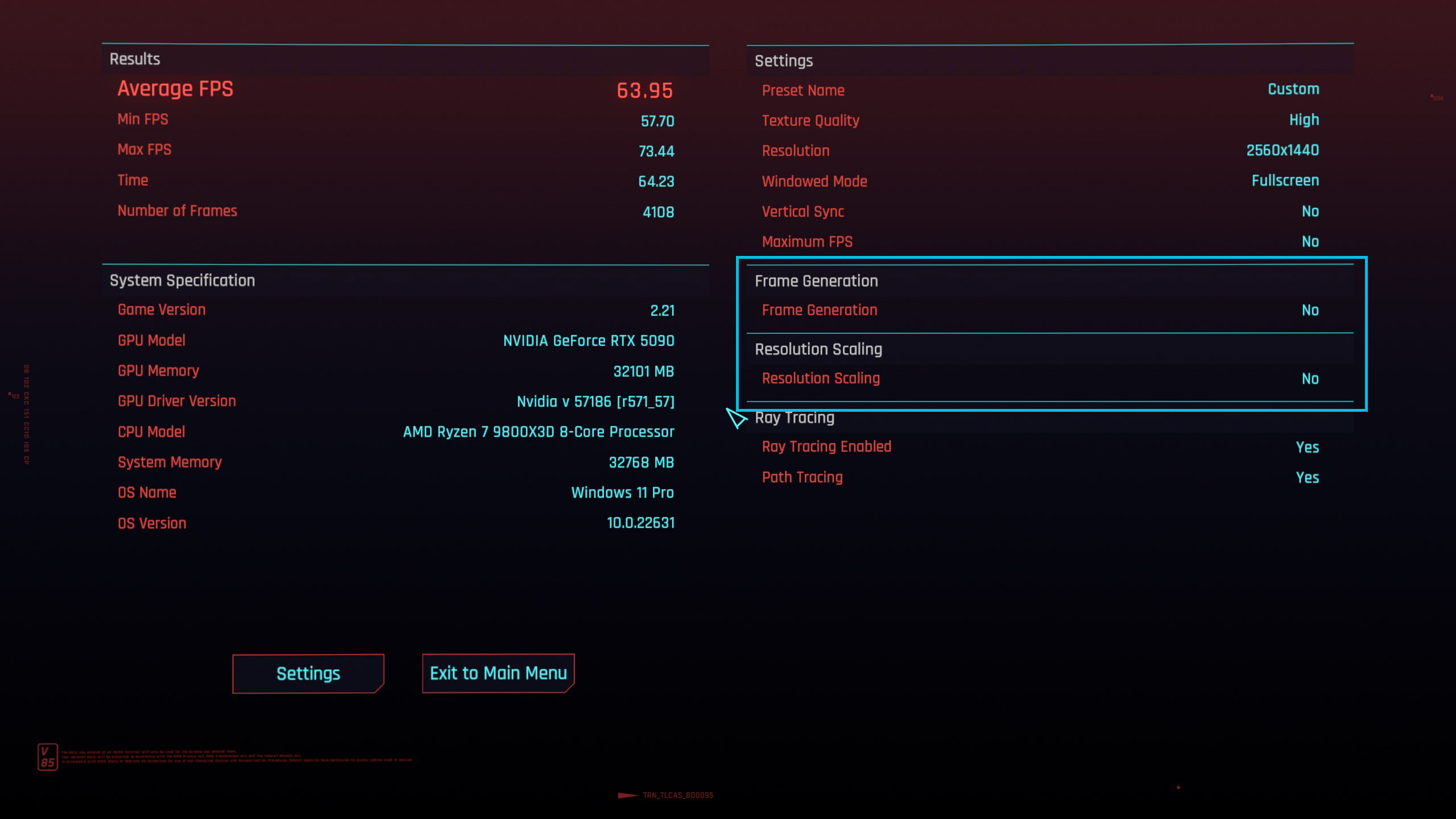 NVIDIA GeForce RTX 5090 FE running Cyberpunk with Multi-Frame Gen off