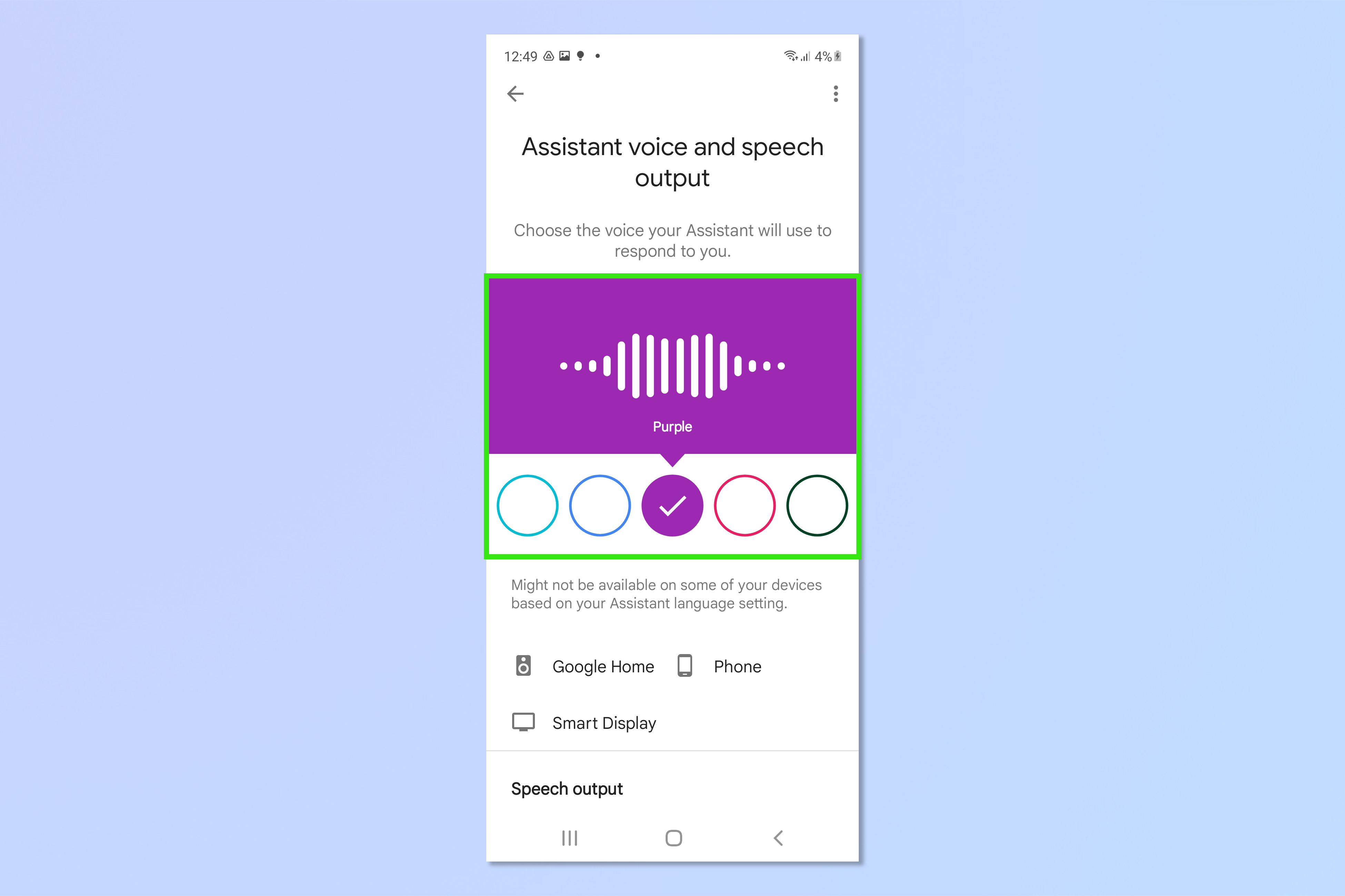 A screenshot showing how to change the Google Assistant voice on Android