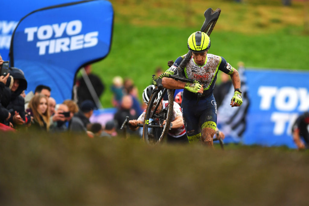 OVERIJSE BELGIUM OCTOBER 31 Quinten Hermans of Belgium and Tormans Cyclo Cross Team competes during the 62nd Druivencross Overijse UCI CycloCross Worldcup 2021 Mens Elite DruivencrossOverijse CXWorldCup UCIcyclocrossWC on October 31 2021 in Overijse Belgium Photo by Luc ClaessenGetty Images