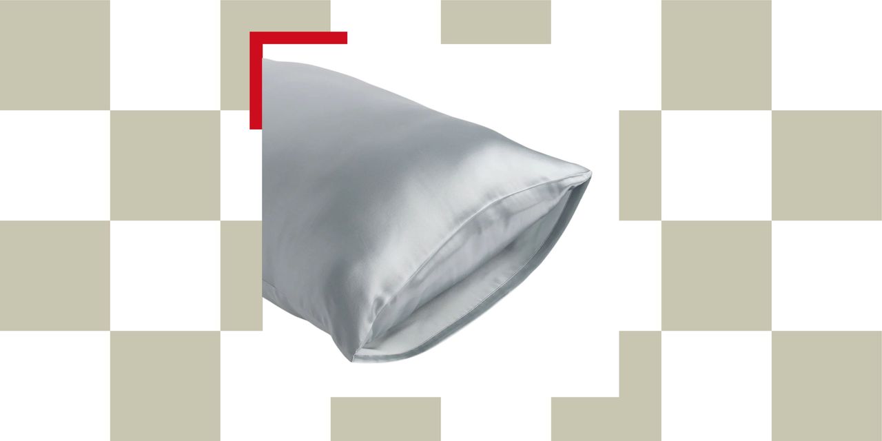 Cozy Earth Silk Pillowcase in Shore cut out on checkered background