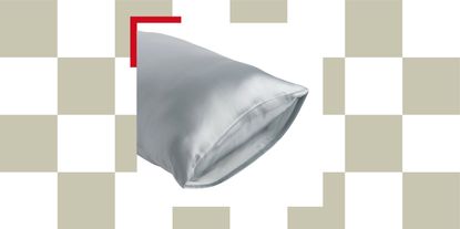 Cozy Earth Silk Pillowcase in Shore cut out on checkered background