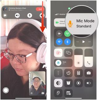 Use microphone audio modes in FaceTime on iPhone with iOS 15 by showing: Bring up Control Center, tap Mic Mode