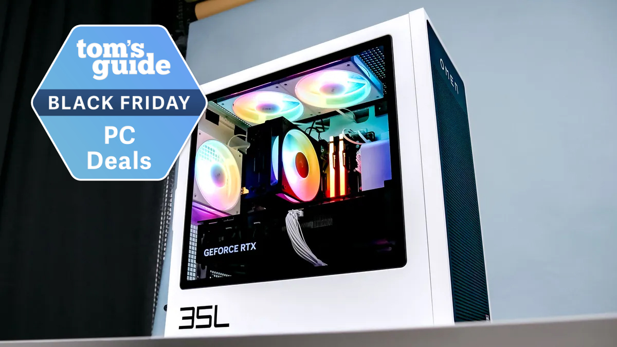 Desktop on table with Tom's Guide Black Friday PC Deals badge