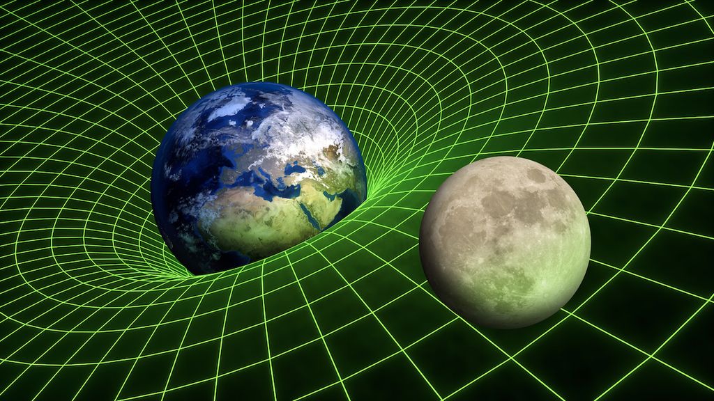 Illustration depicting the gravitational field between Earth and the moon. 
