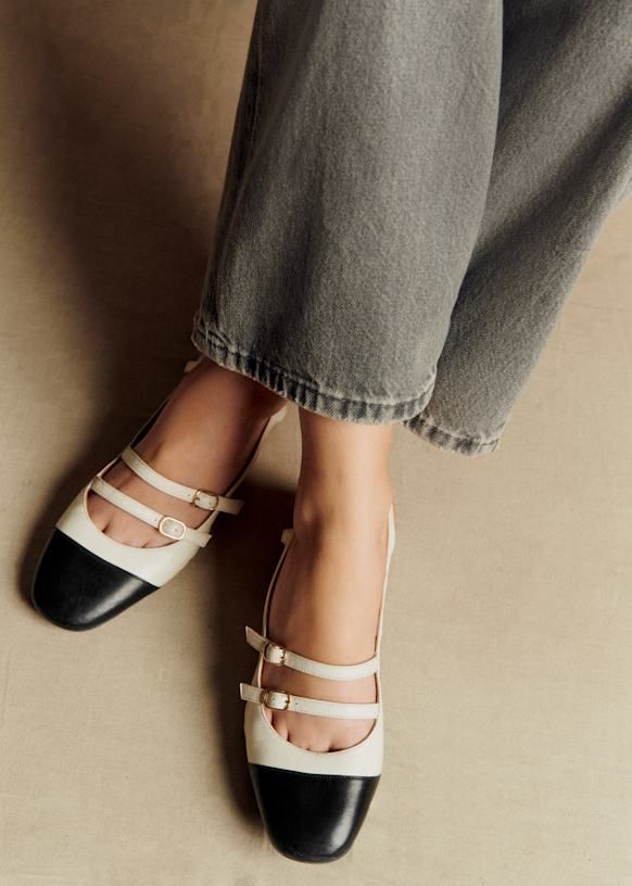 Paula Babies - Ecru / Black - Sheep Leather - S&eacute;zane