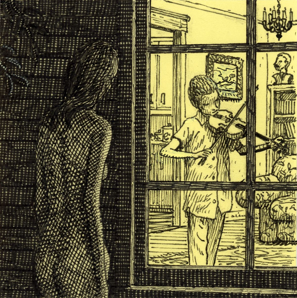 Post-It note drawings with black ink