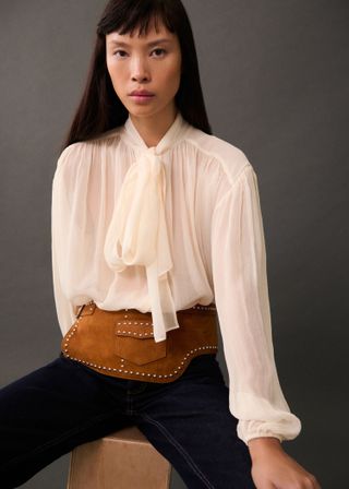 Blouse With Puffed Sleeves and Bow - Women | Mango Usa