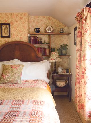 cottage bedroom with floral prints