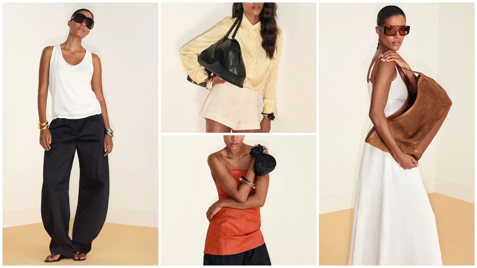 Tina Kunakey wearing reformation spring/summer pieces with white border