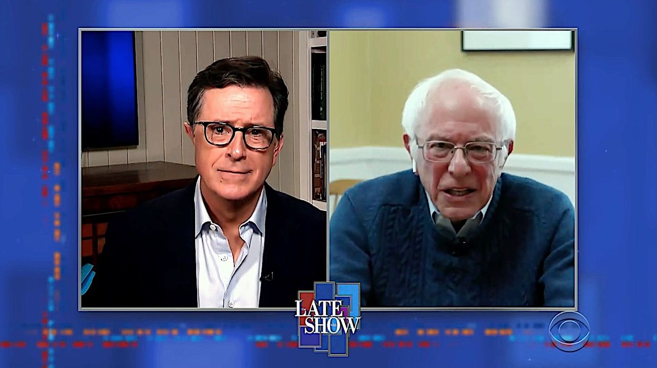 Stephen Colbert and Bernie Sanders