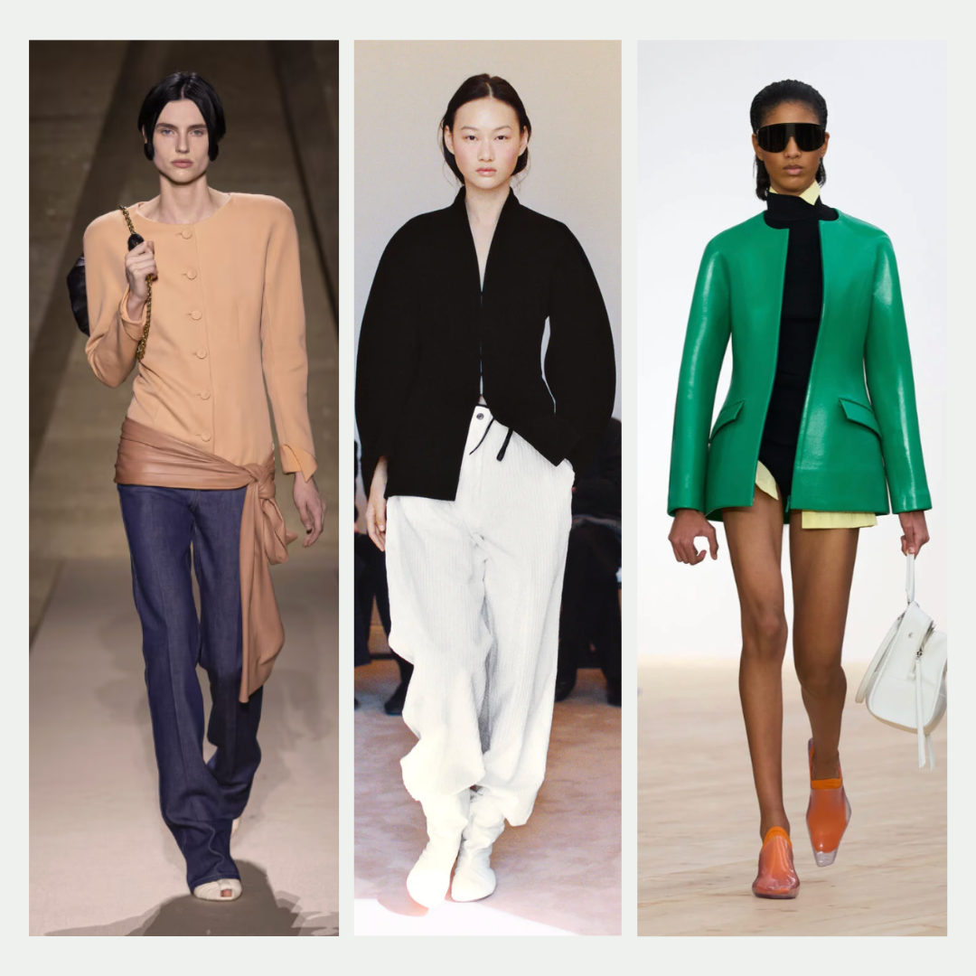 collarless blazers ss26 runway - Chlo&amp;eacute;, The Row, Loewe