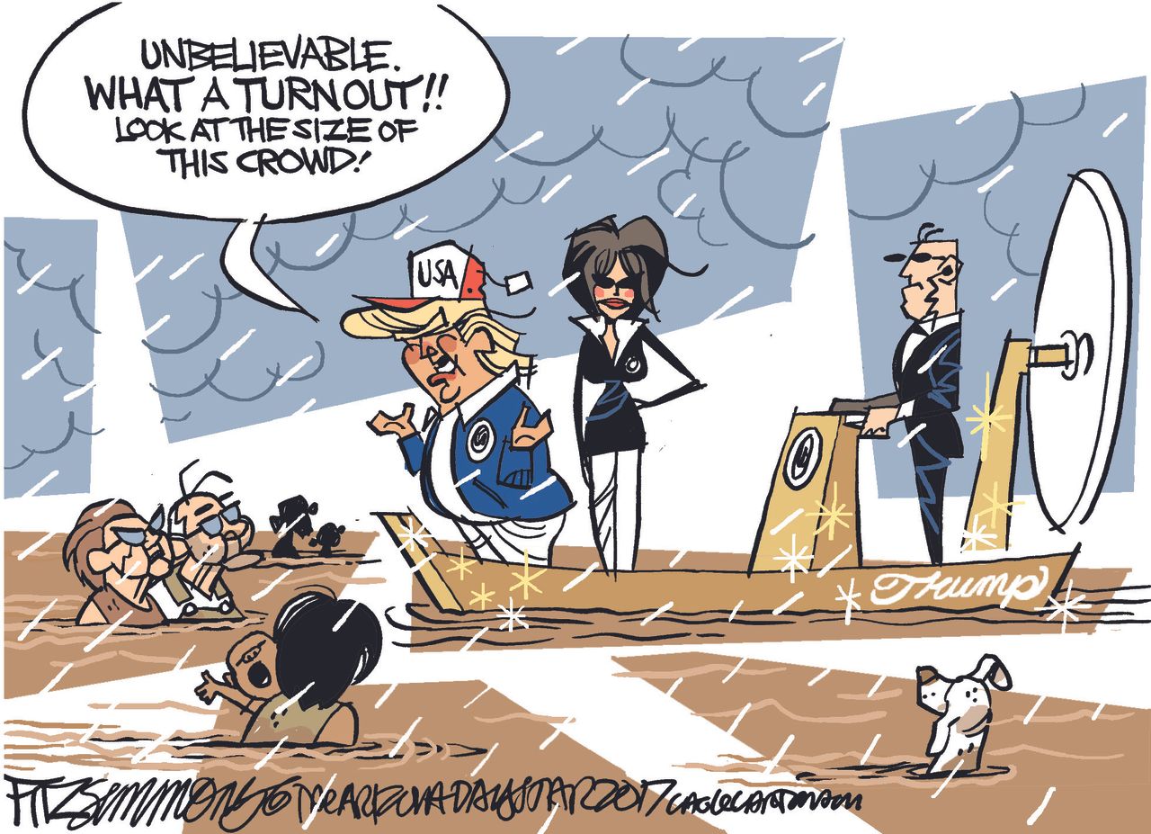 Political cartoon U.S. Trump Harvey