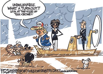 Political cartoon U.S. Trump Harvey