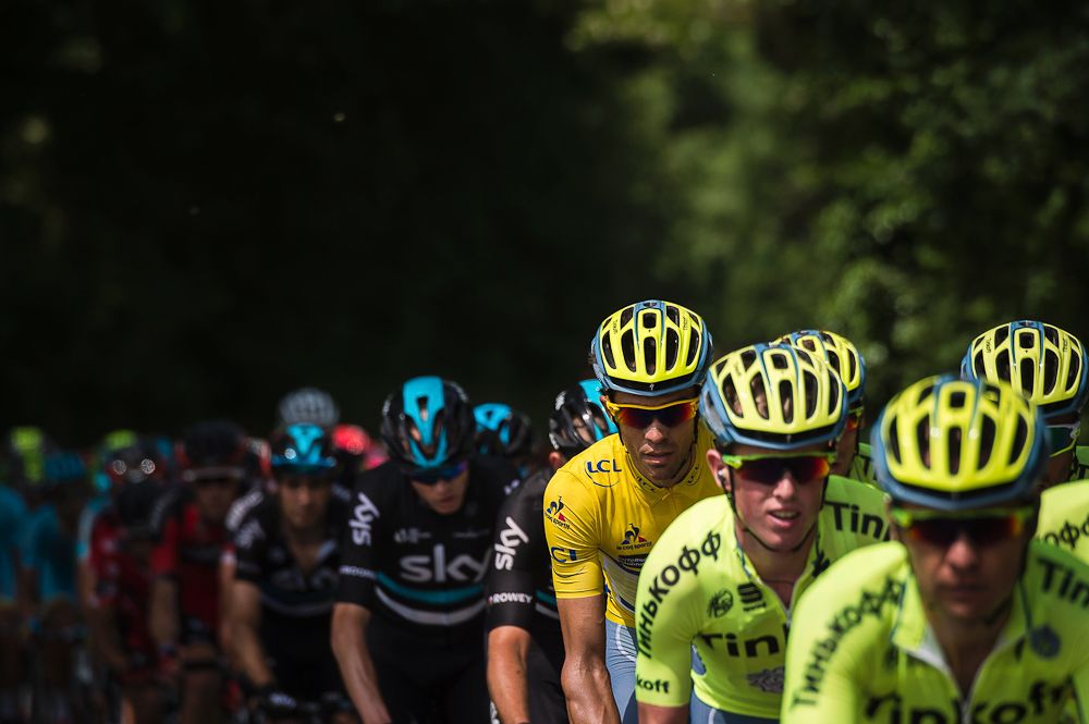 Alberto Contador stays safe in the bunch during stage 2 at criterium du Dauphine