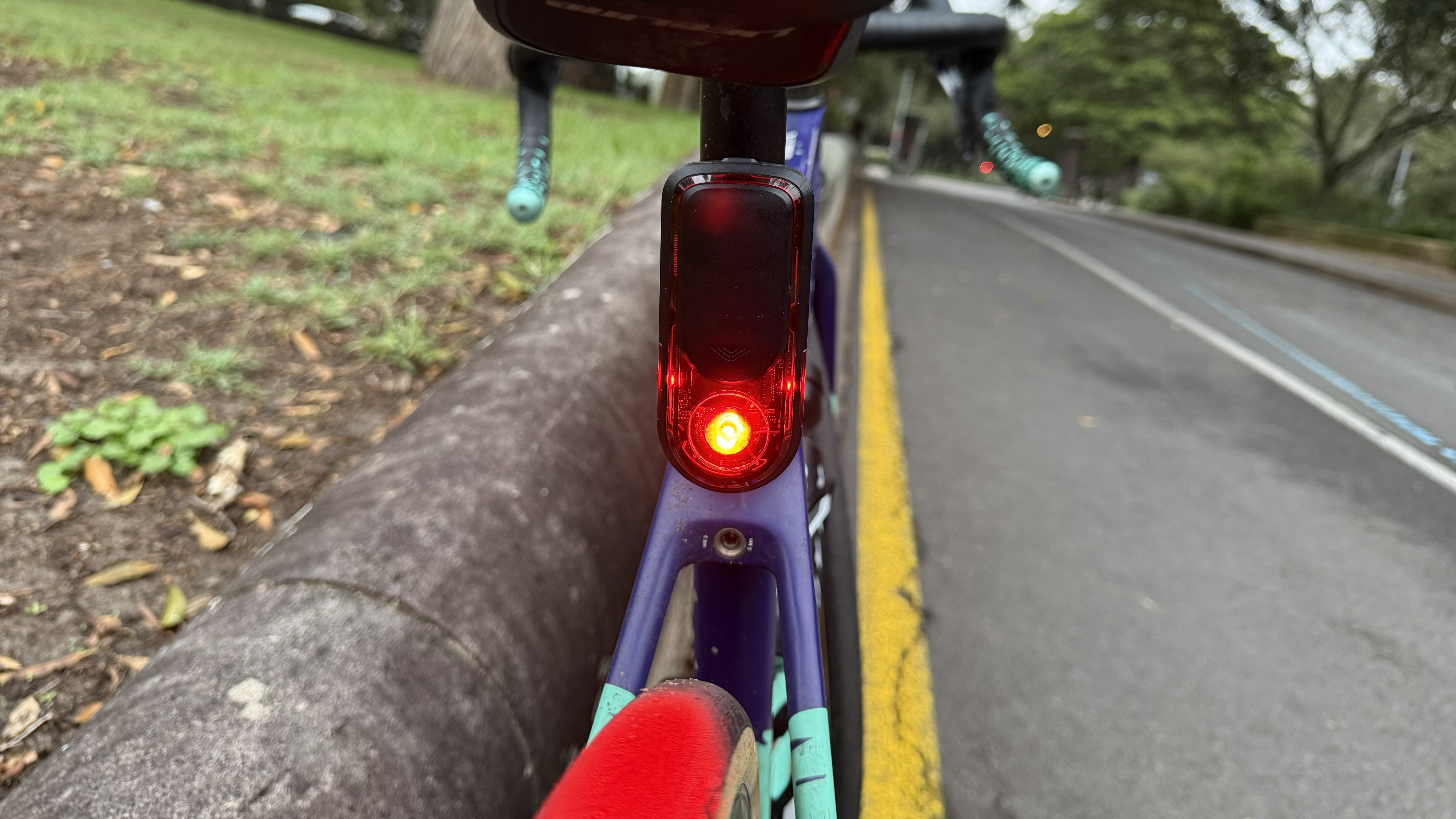 The Garmin Varia Rearvue 820 strapped on a bike