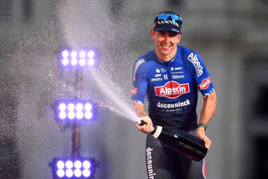 Kaden Groves (Alpecin-Deceuninck) celebrates his stage 21 victory