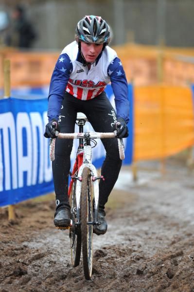 Zach McDonald, a member of the USA's U23 squad, negotiates a section of frozen mud.