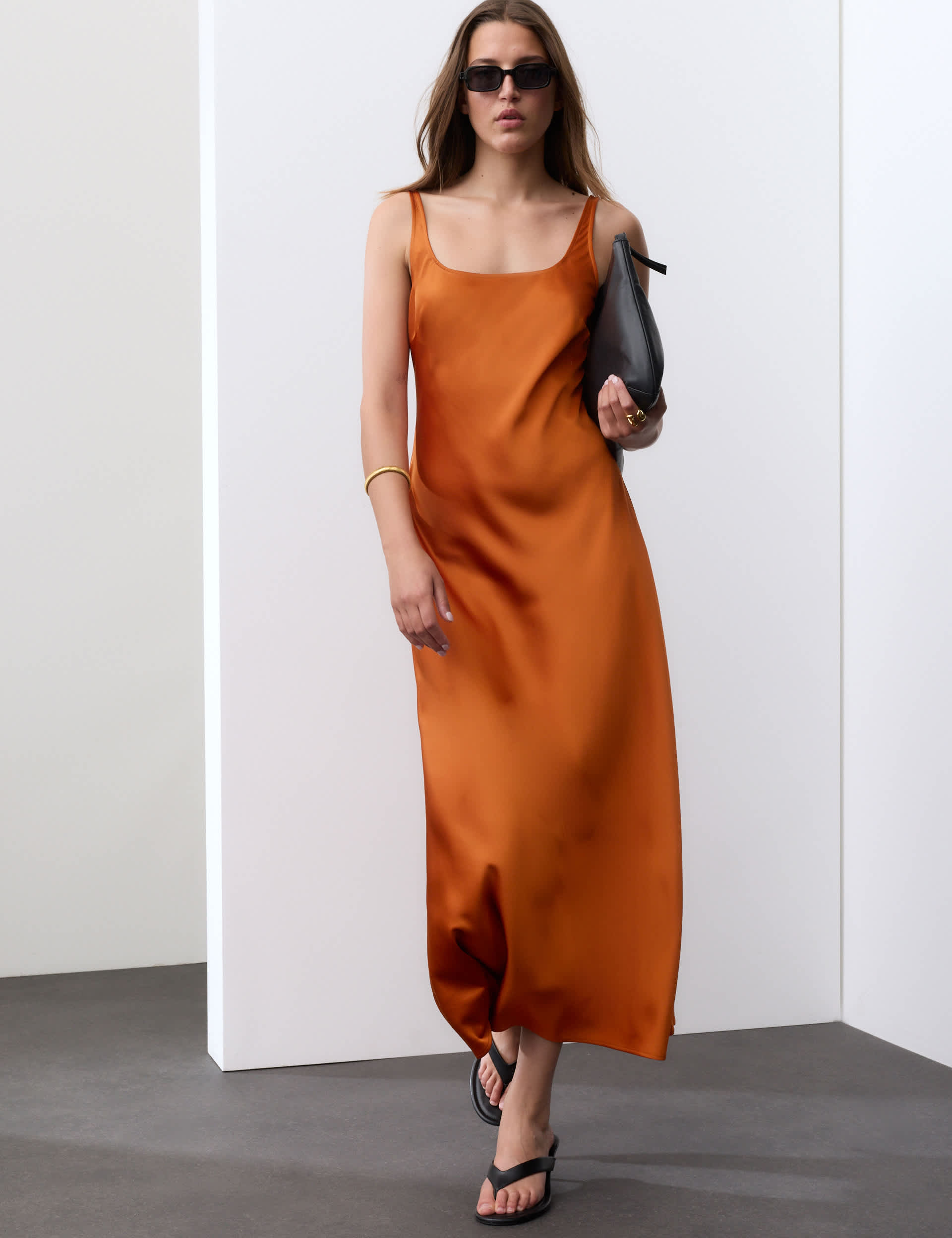 Satin Scoop Neck Maxi Slip Dress