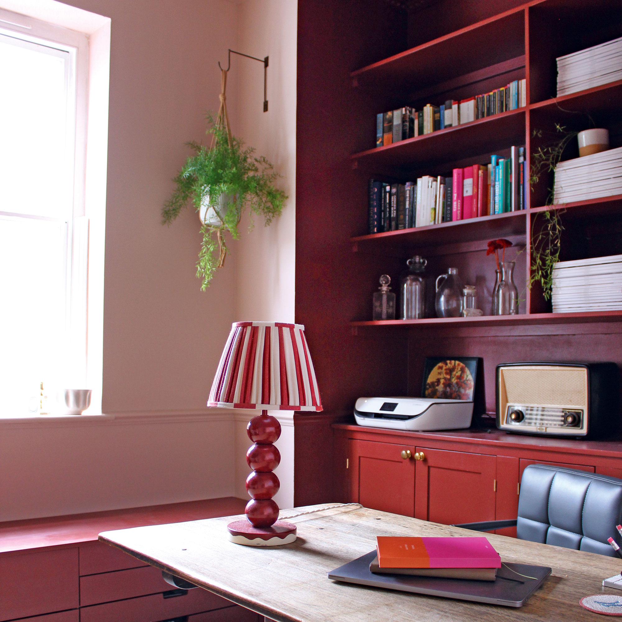 Pink and red home office
