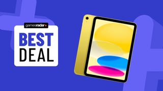 10th Gen iPad in yellow on a blue background with best deal badge