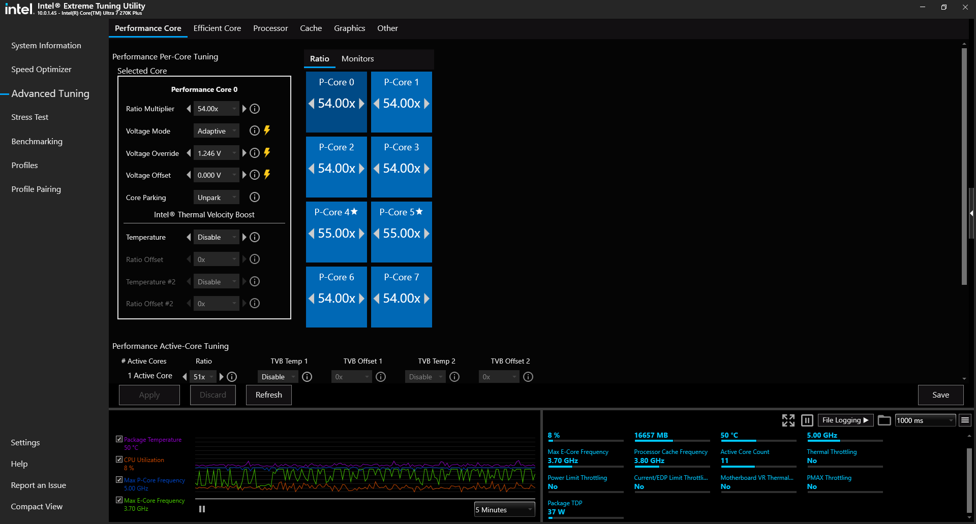 Intel XTU software with Intel Core Ultra 7 270K Plus