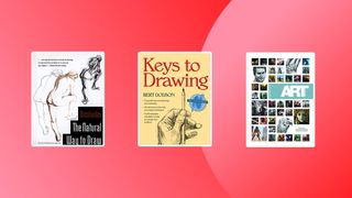 Three of the best drawing books on a red background
