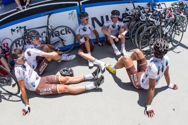 Riders had to wait for the start as police cleared an accident on the course