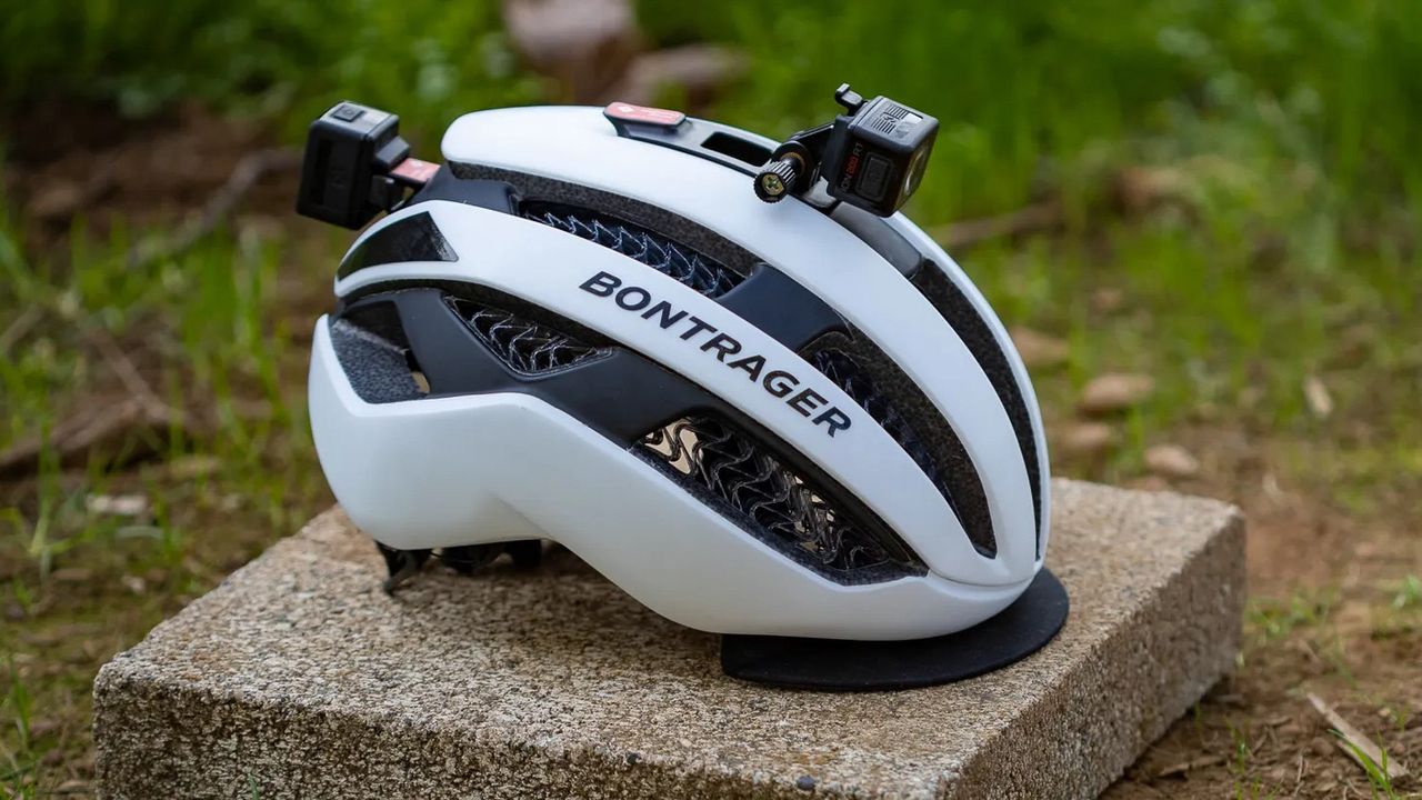 Bontrager helmet with lights attached to a helmet