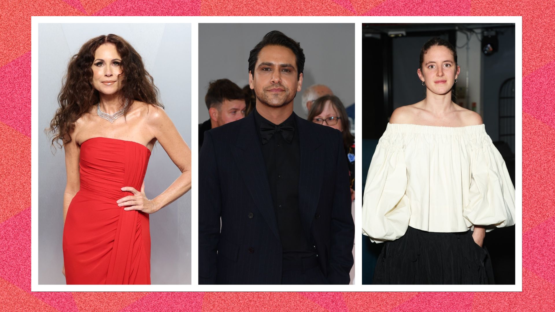 red carpet images of Minnie Driver, Luke Pasqualino, and Louisa Harland
