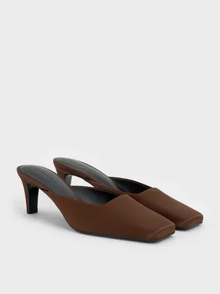 Satin Square-Toe Blade-Heel Mules