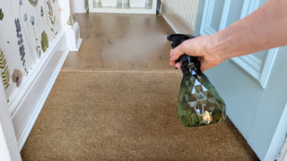 Spraying vanilla water in entrance 