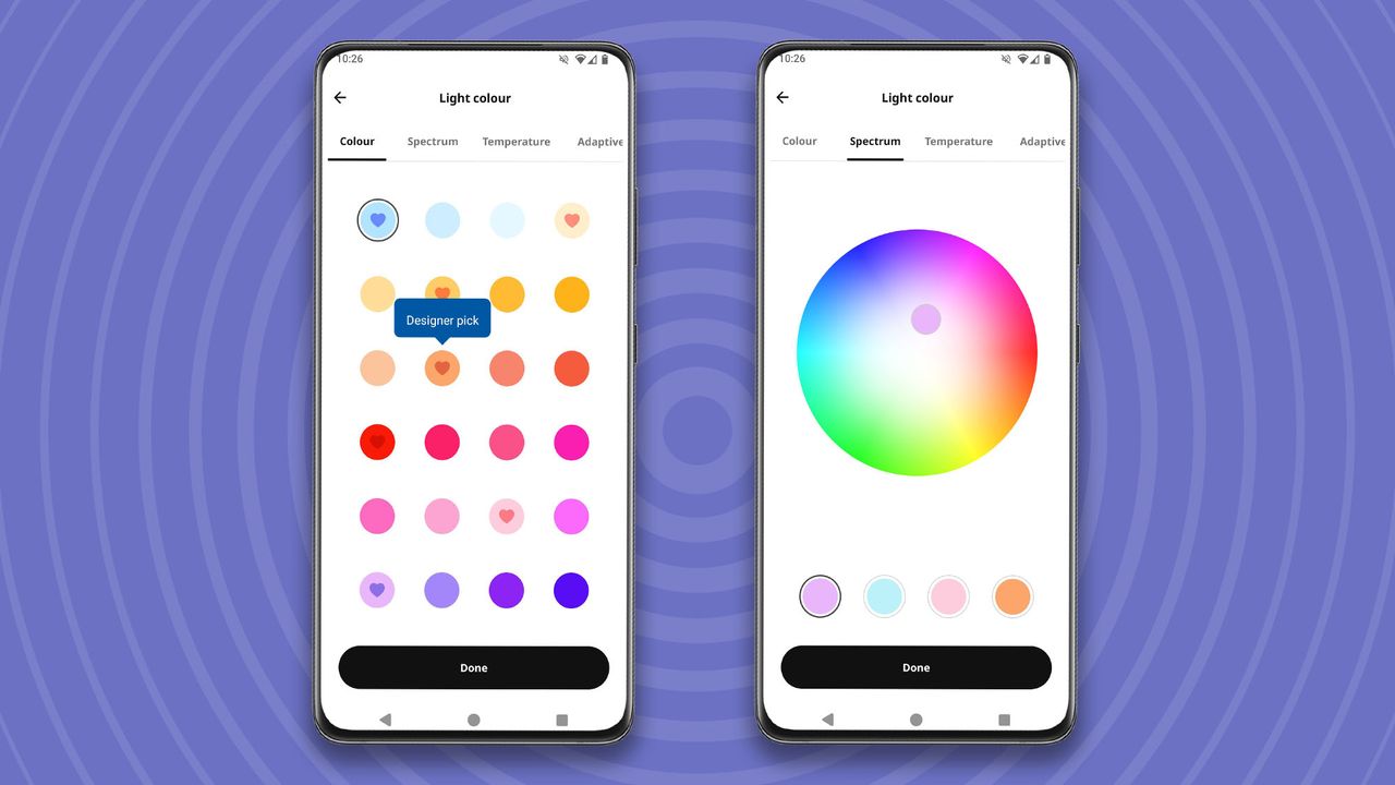 Adjusting IKEA Varmblixt lamp light colors in IKEA mobile app
