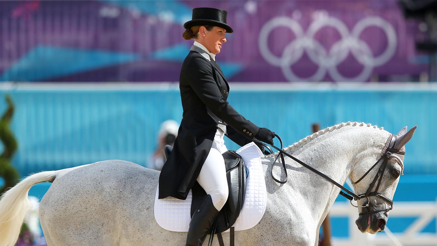 Caroline Powell and Lenamore in the dressage at London 2012.