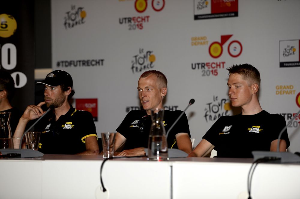 LottoNL-Jumbo riders meet the the press before the 2015 Tour de France.