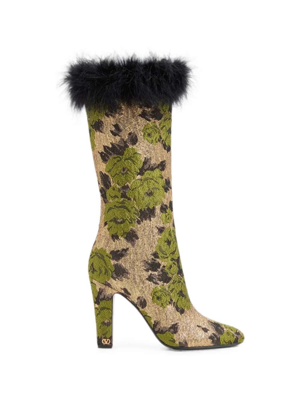Valentino Garavani Hotty Boots in Lurex Jacquard Fabric and Feathers 100mm | 37