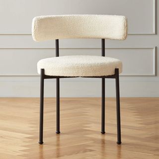 Boucle white curved back chair 