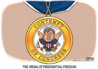 Political Cartoon U.S. Trump Barr medal of presidential freedom